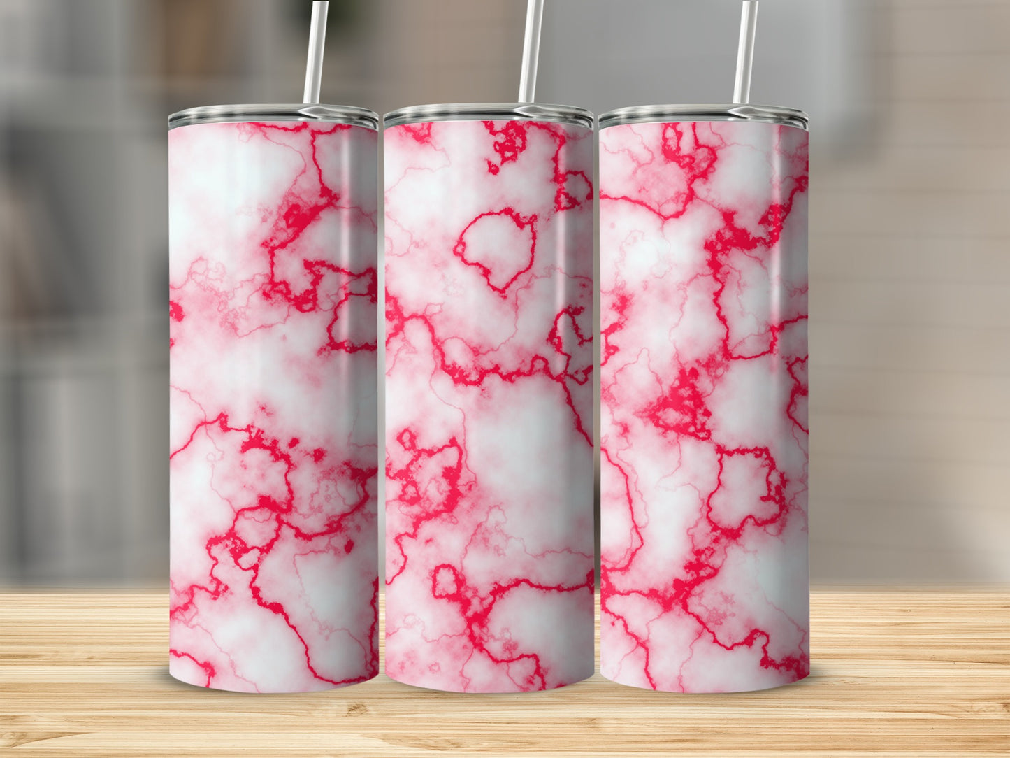 Red Veins on White Cloud Abstract Design Drink Tumblers