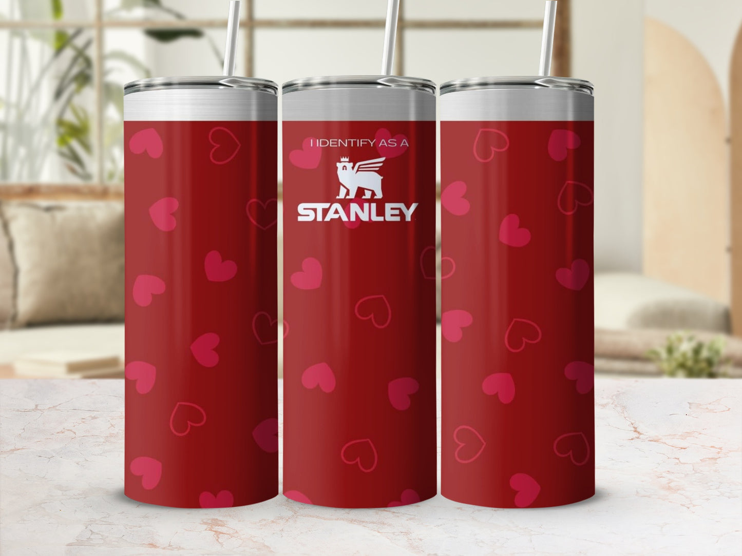 Stylish Red Tumbler with Heart Pattern Valentine's Day Gift