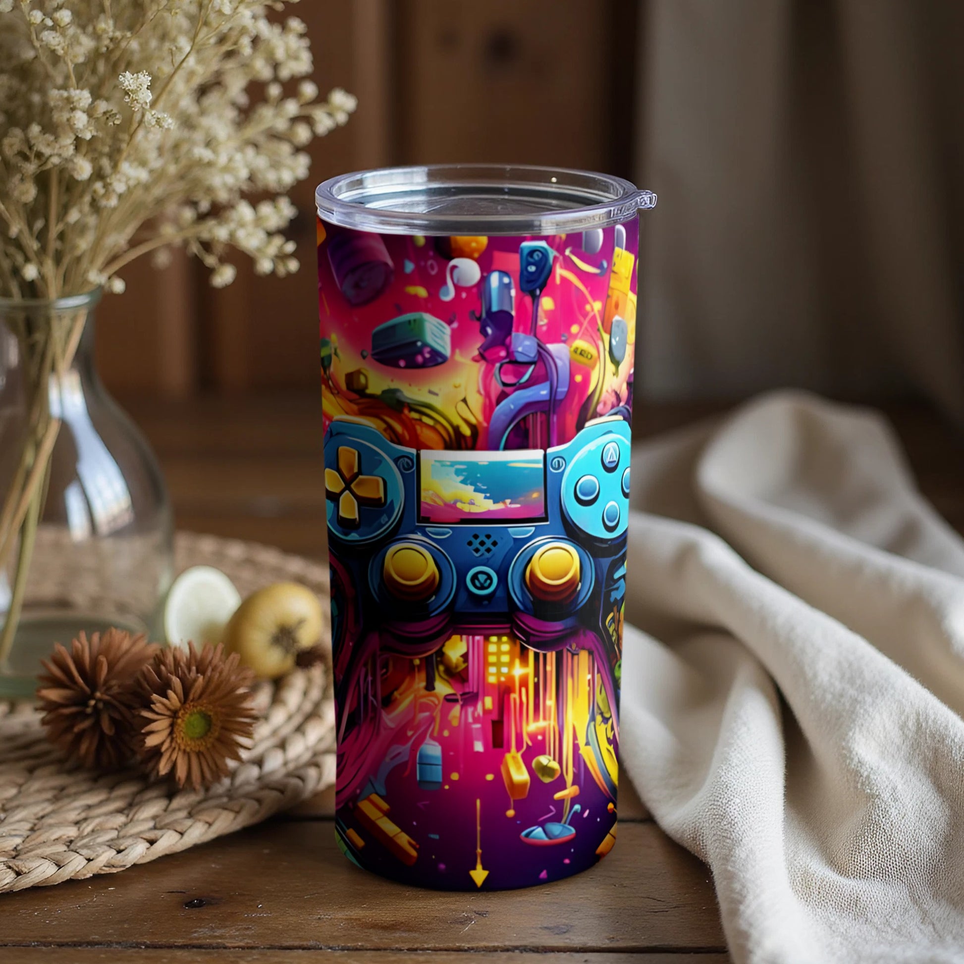 Colorful Gaming Themed Controller Art Travel Tumbler