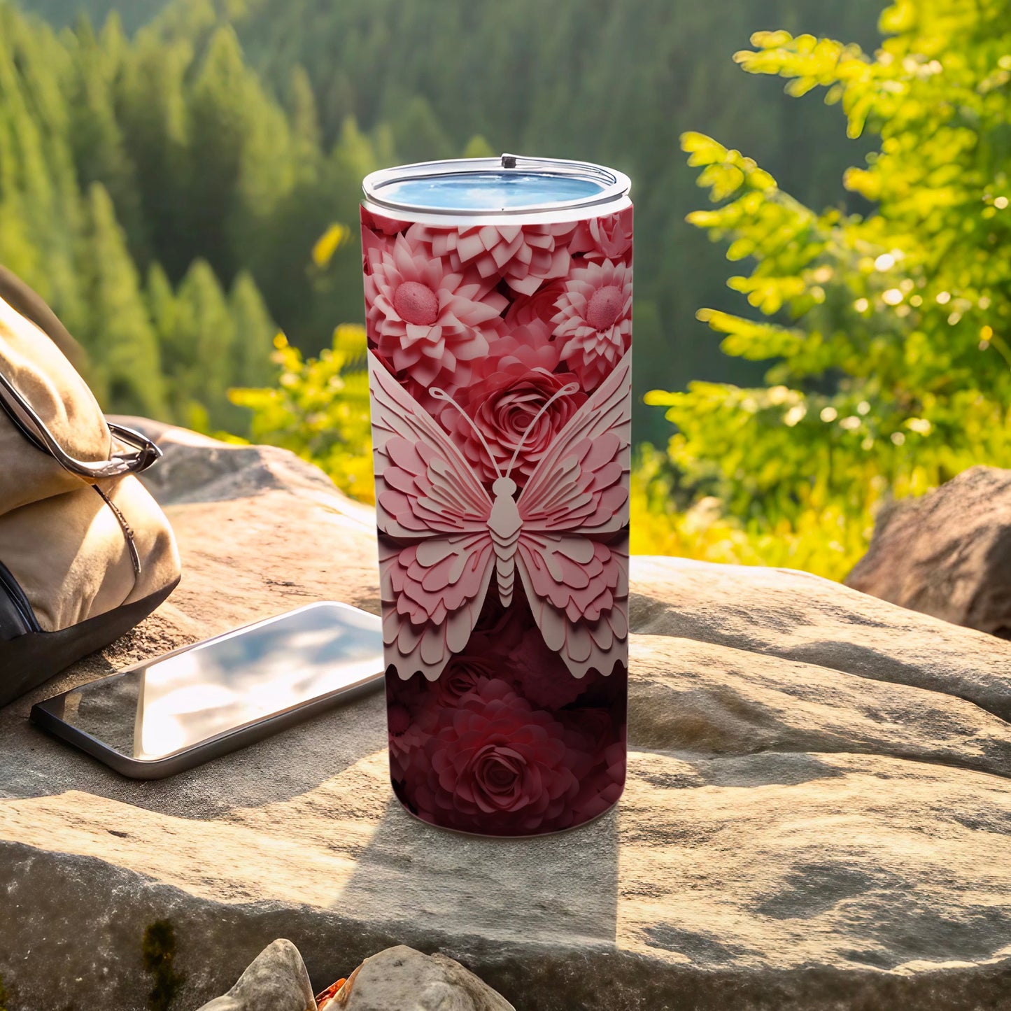 Pink Butterfly Floral Layered Petals Tumbler product type