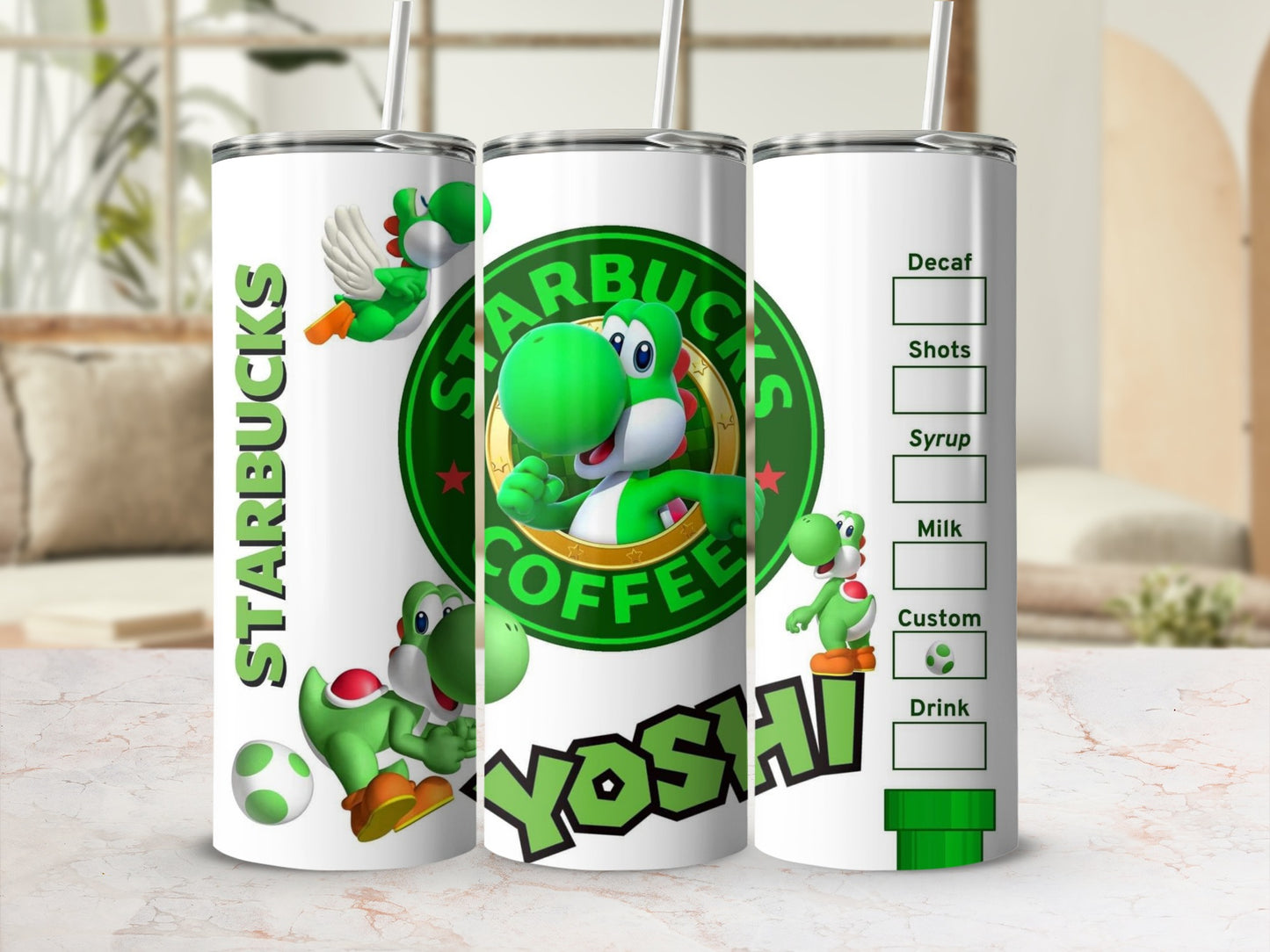 Cute Yoshi Themed Starbucks Inspired Drink Tumbler