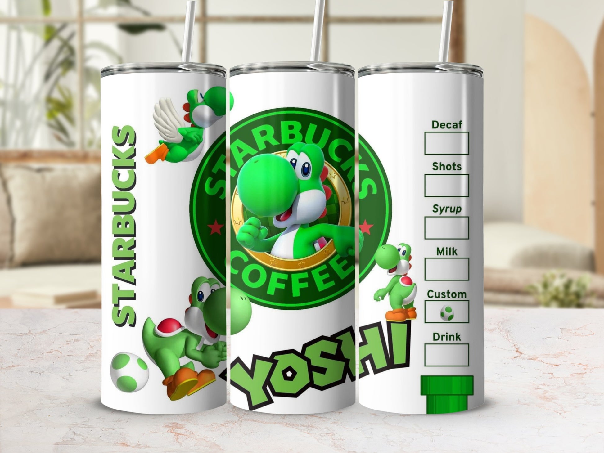 Cute Yoshi Themed Starbucks Inspired Drink Tumbler