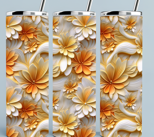 White and Orange flower tumbler