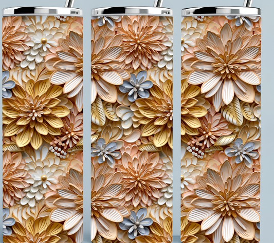 White, blue, brown flower tumbler