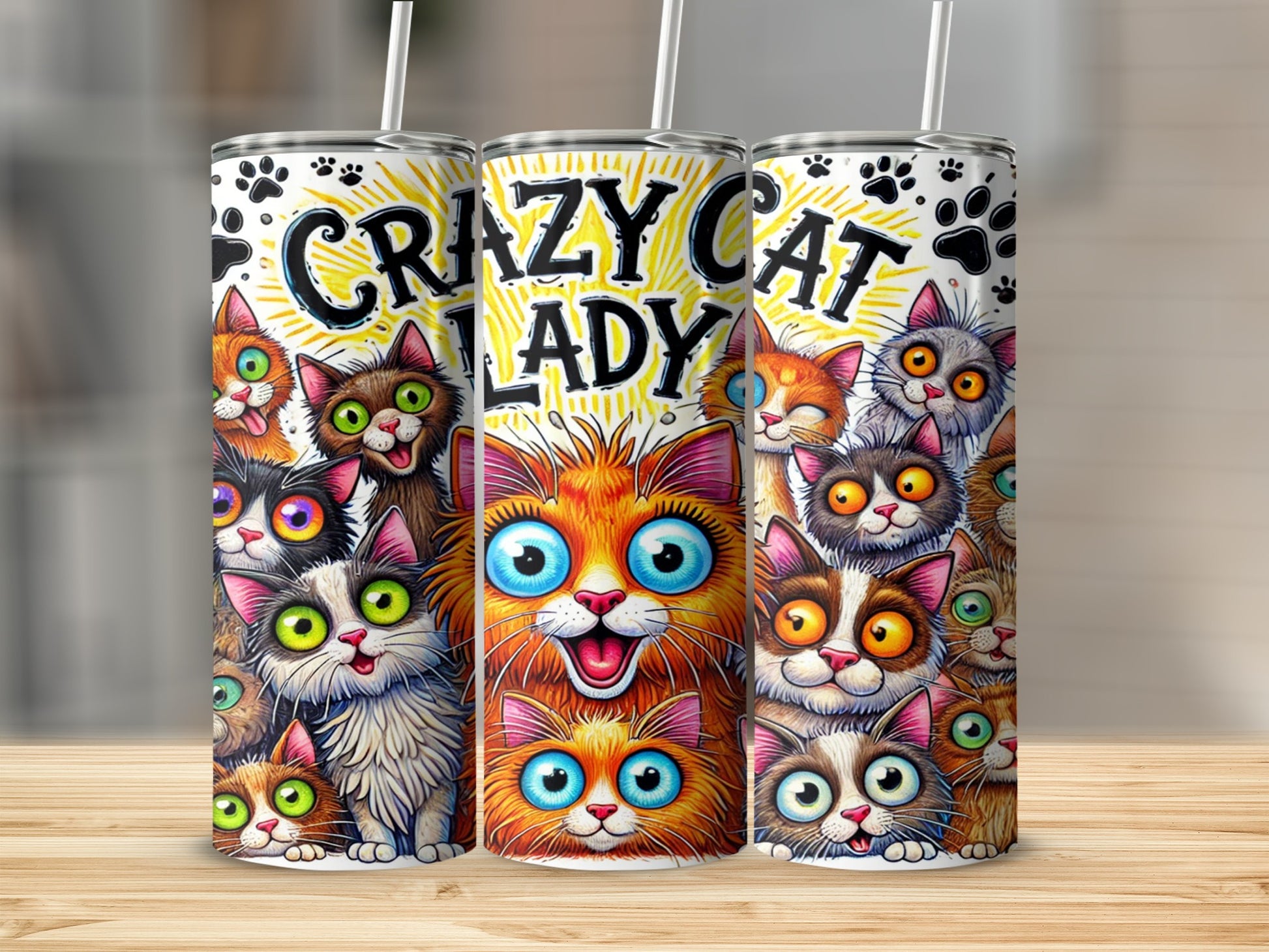 Crazy Cat Lady Tumbler with Cute Whimsical Cats Design