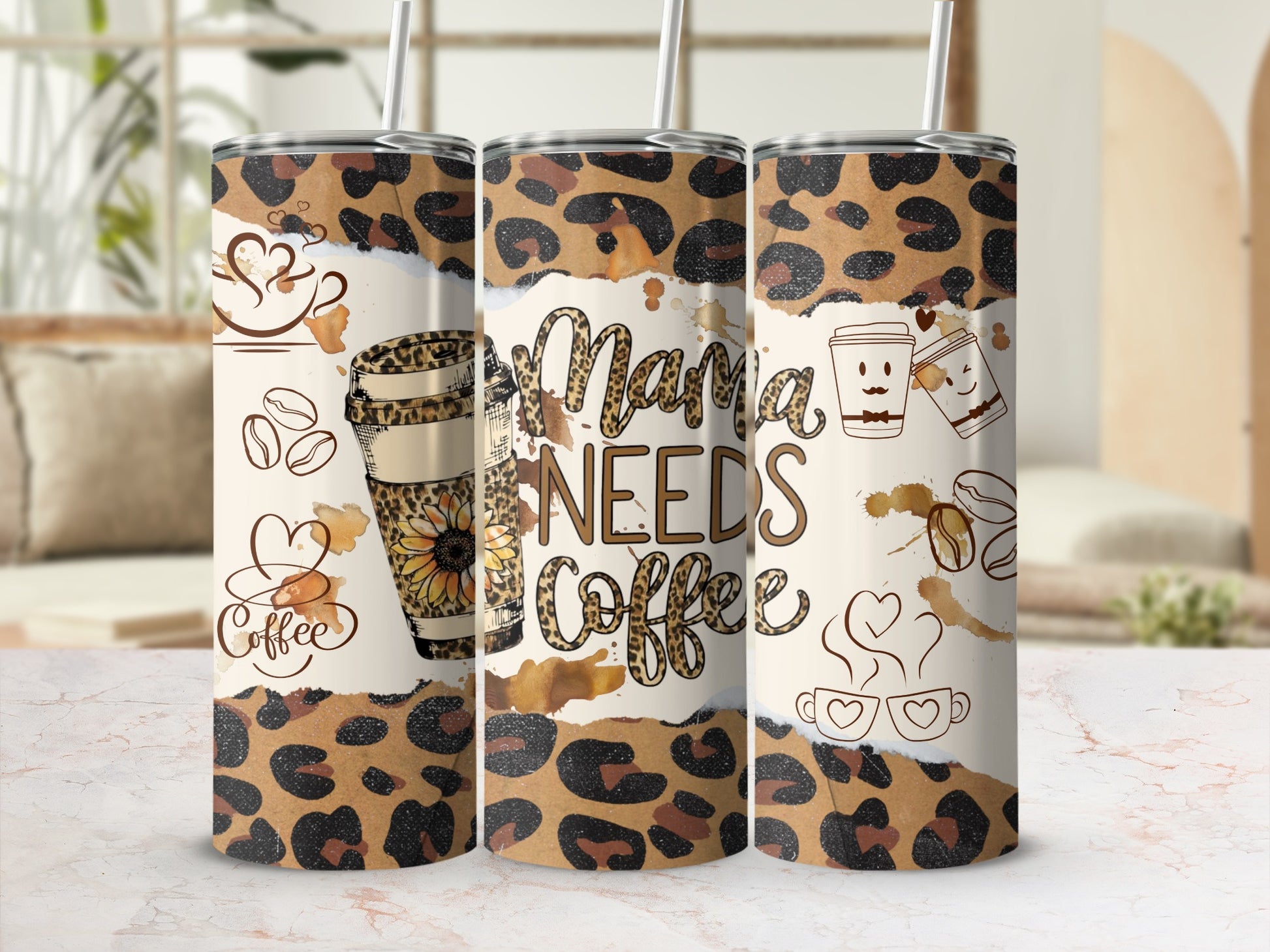 Mama Needs Coffee Leopard Print Stainless Tumbler