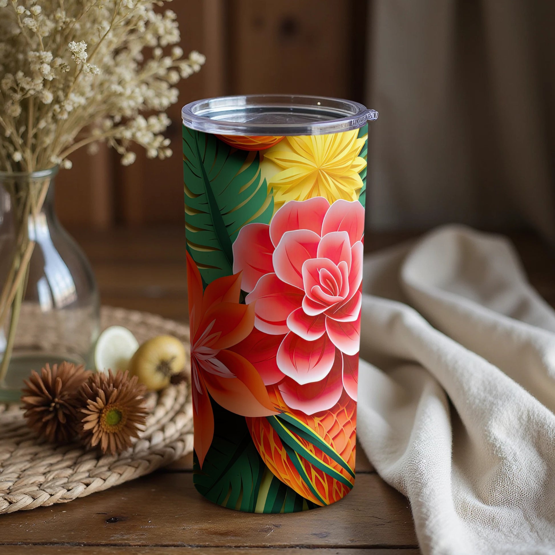 Tropical Floral Design Insulated Travel Tumbler