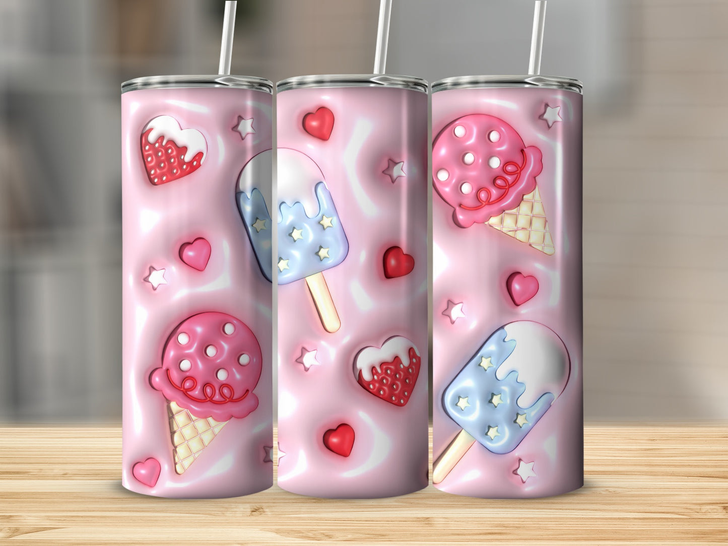 Colorful Ice Cream and Heart Themed Tumbler