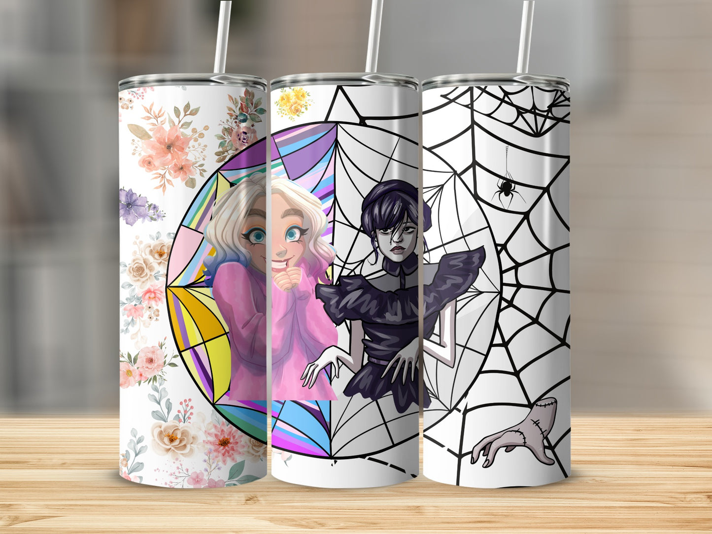 Floral and Cartoon Character Insulated Tumbler Set