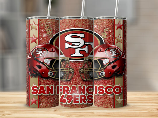 San Francisco 49ers Helmets On Glitter Background Tumblers