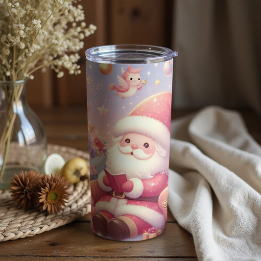 Santa reading a book fantasy art tumbler product