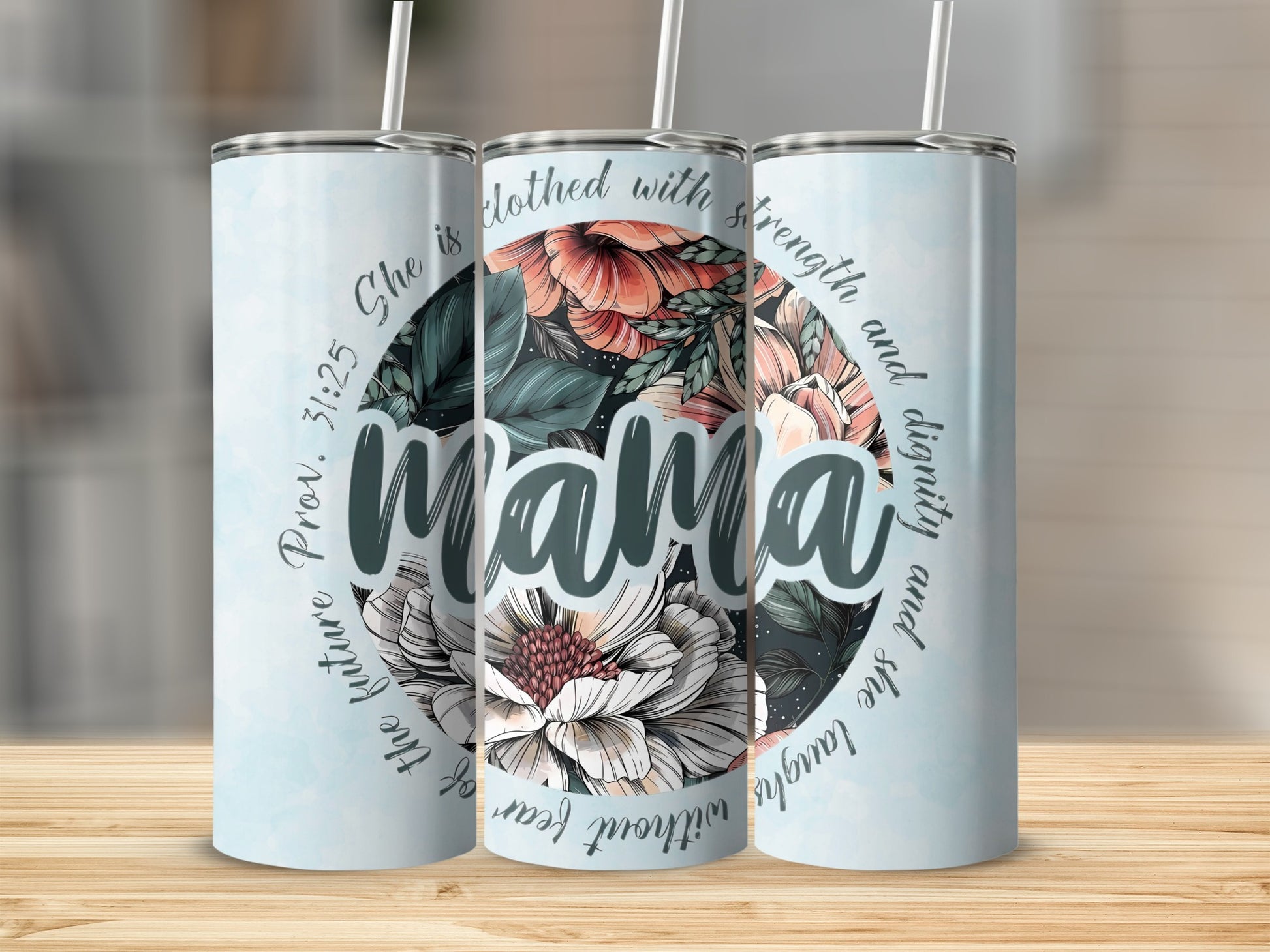 Mama Floral Design Stainless Steel Tumbler with Straw