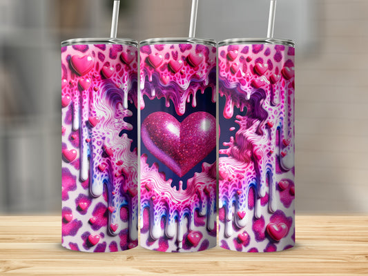 Pink Hearts Glitter Heart Valentine's Day! Melting Hearts on Heart Frame Animal Print Design Tumblers