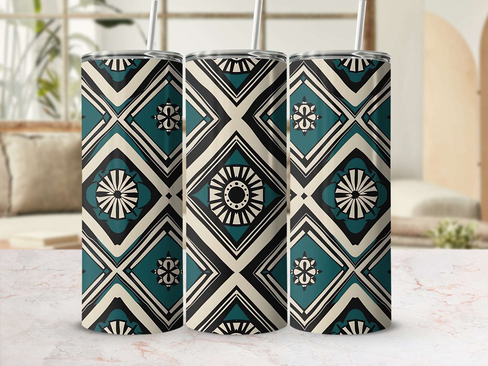Geometric Patterned Tumblers for Stylish Beverage Storage