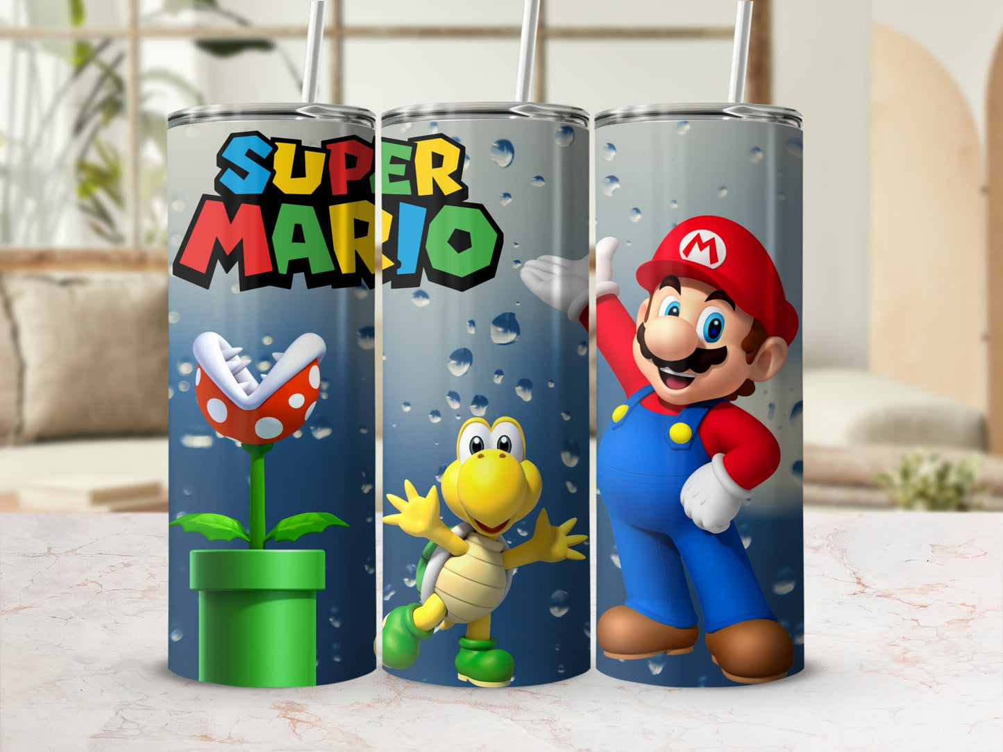 Super Mario themed tumblers featuring characters design