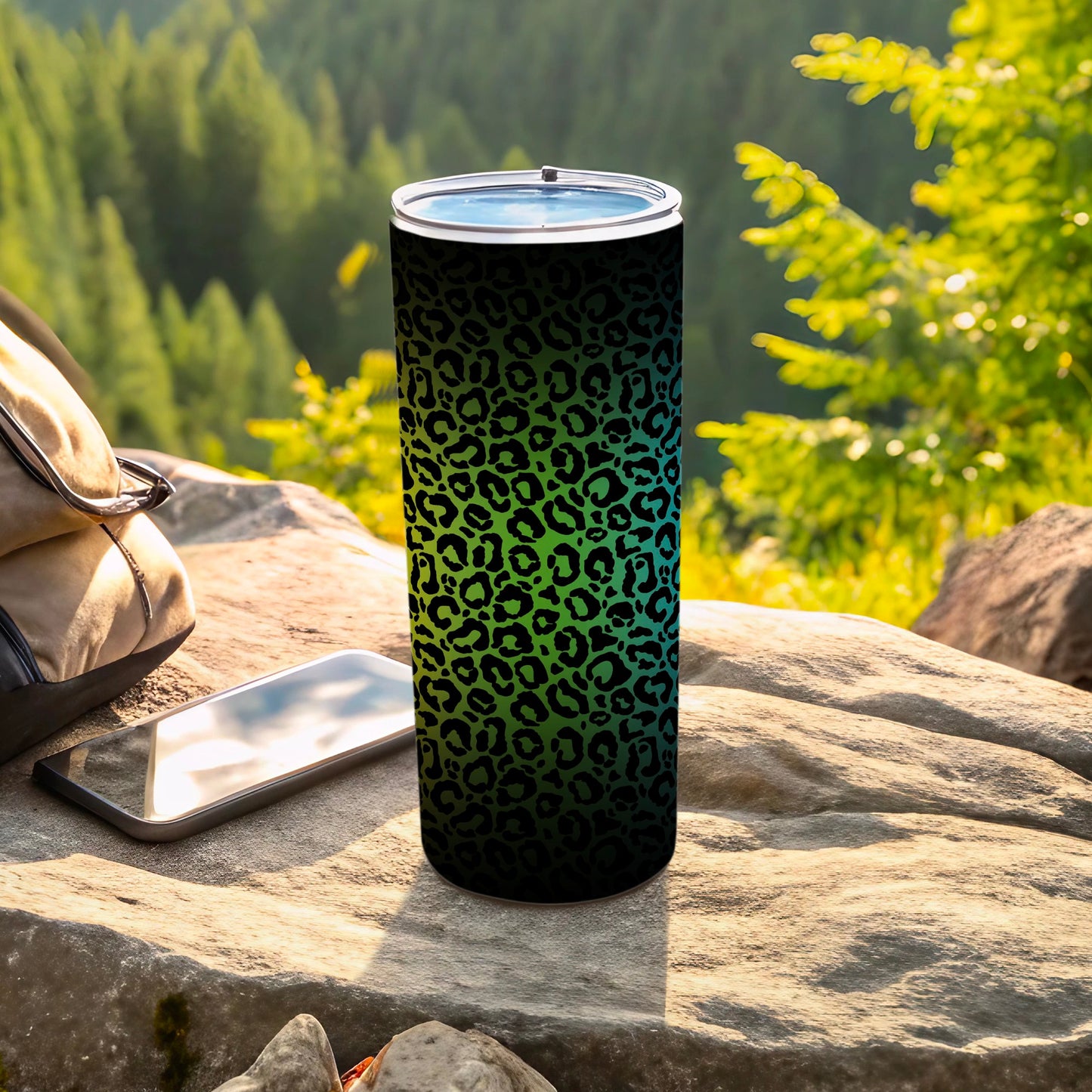 Vibrant Green Black Leopard Print Gradient Tumbler product type