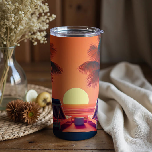 Scenic Sunset Beach Illustration Tumbler Product