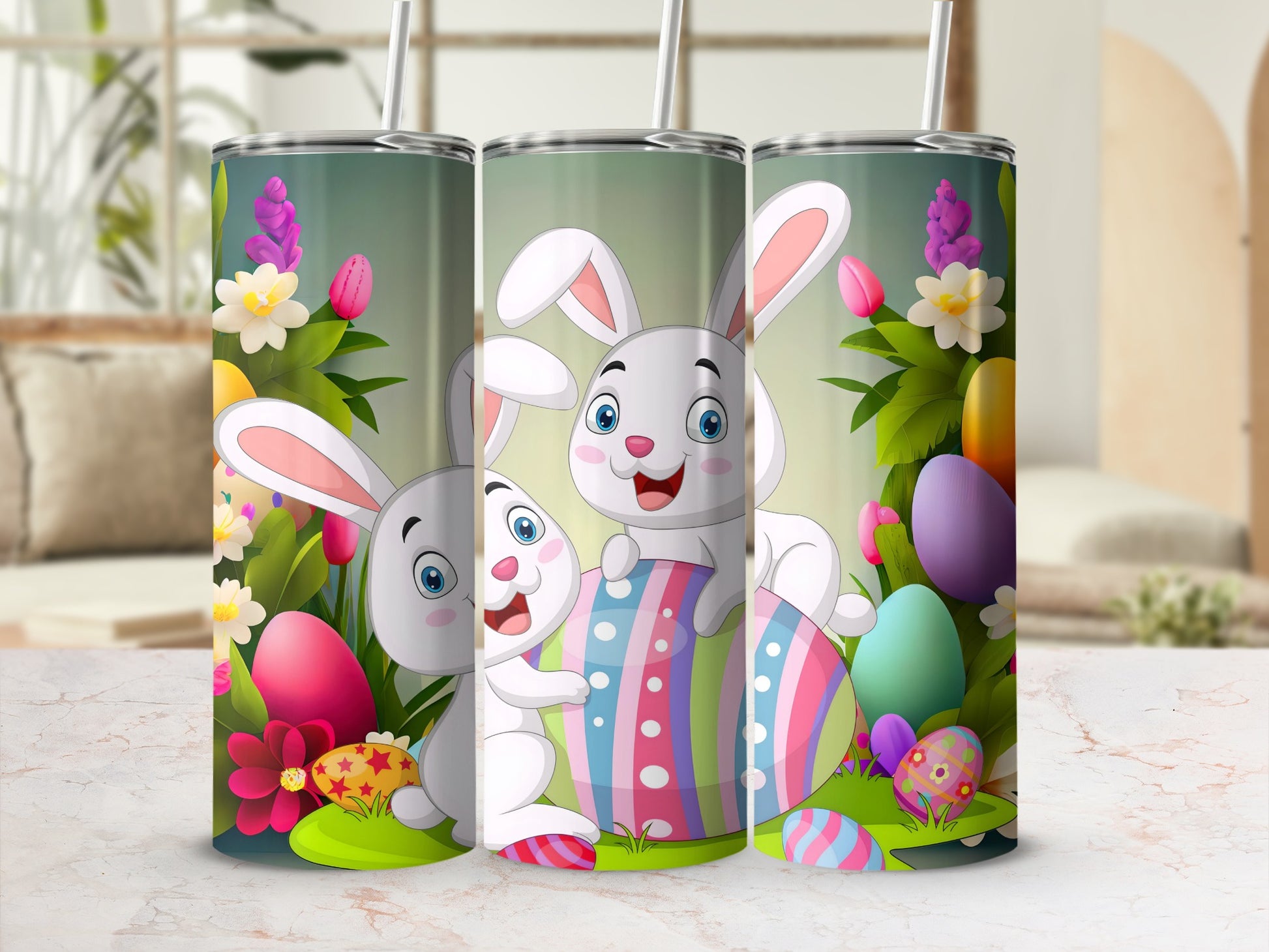 Cute Bunny and Easter Eggs Decorated Tumbler