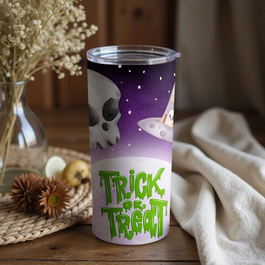 Trick or Treat UFO Skull Tumbler Halloween Decor Tumbler