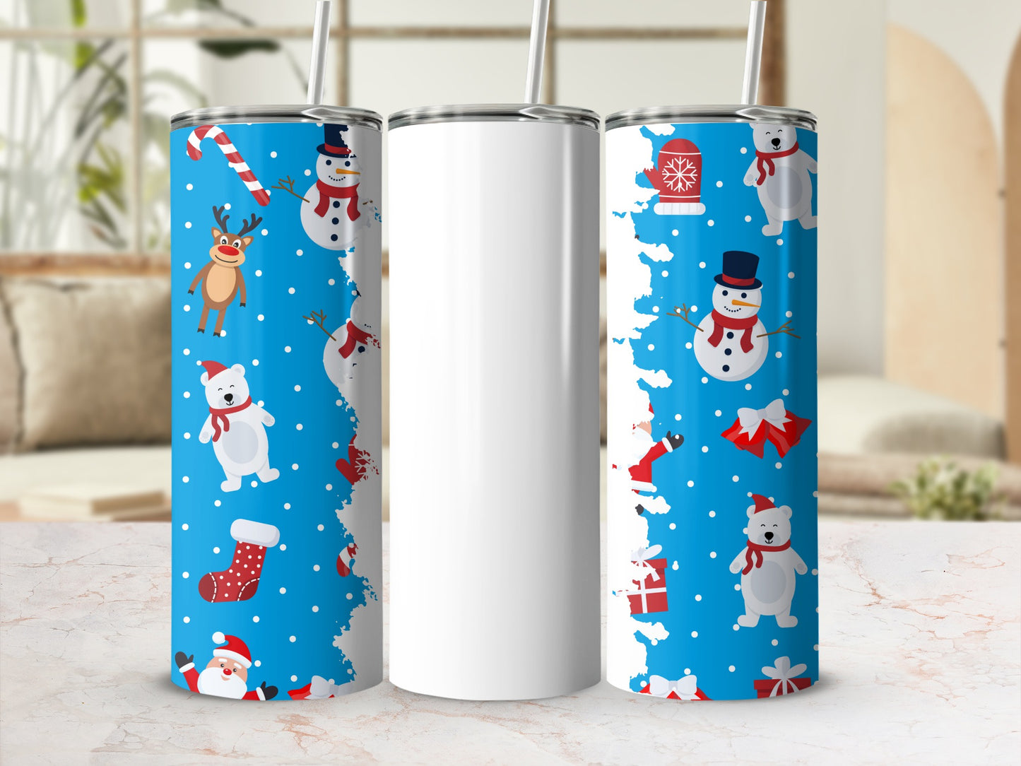 Festive Christmas Design Tumblers with Snowmen and Bears