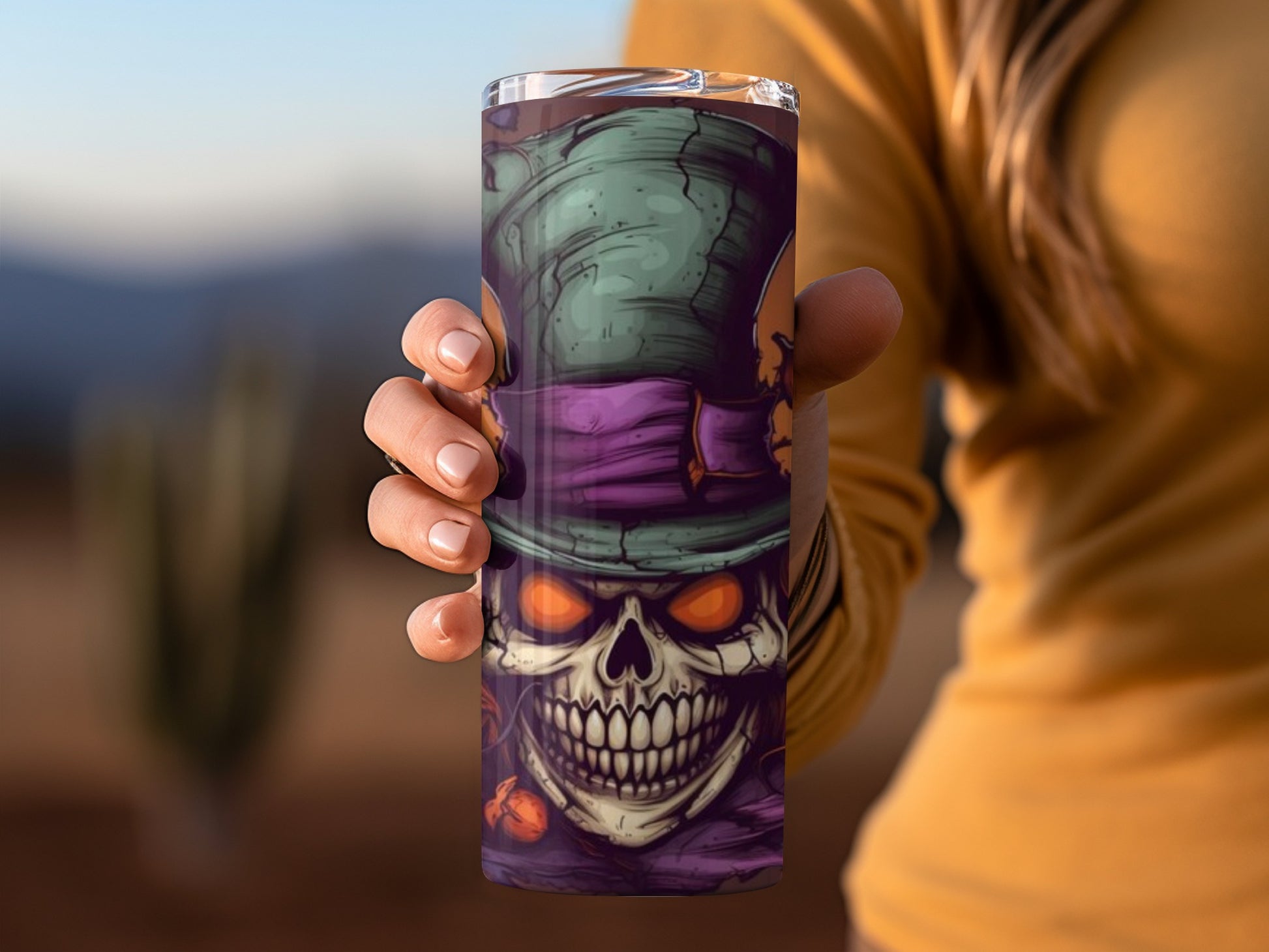 Skull Art Purple Hat Skeleton Design Tumbler Product