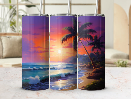 Tropical Sunset Beach Palm Trees Ocean Waves product type