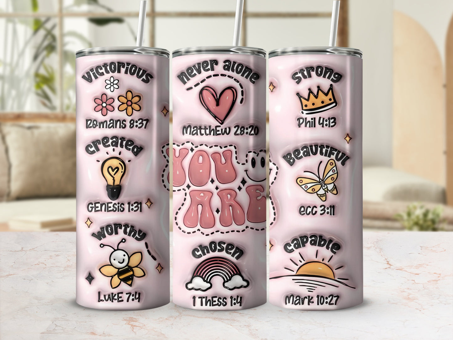 Inspirational Scripture Tumblers with Cute Designs