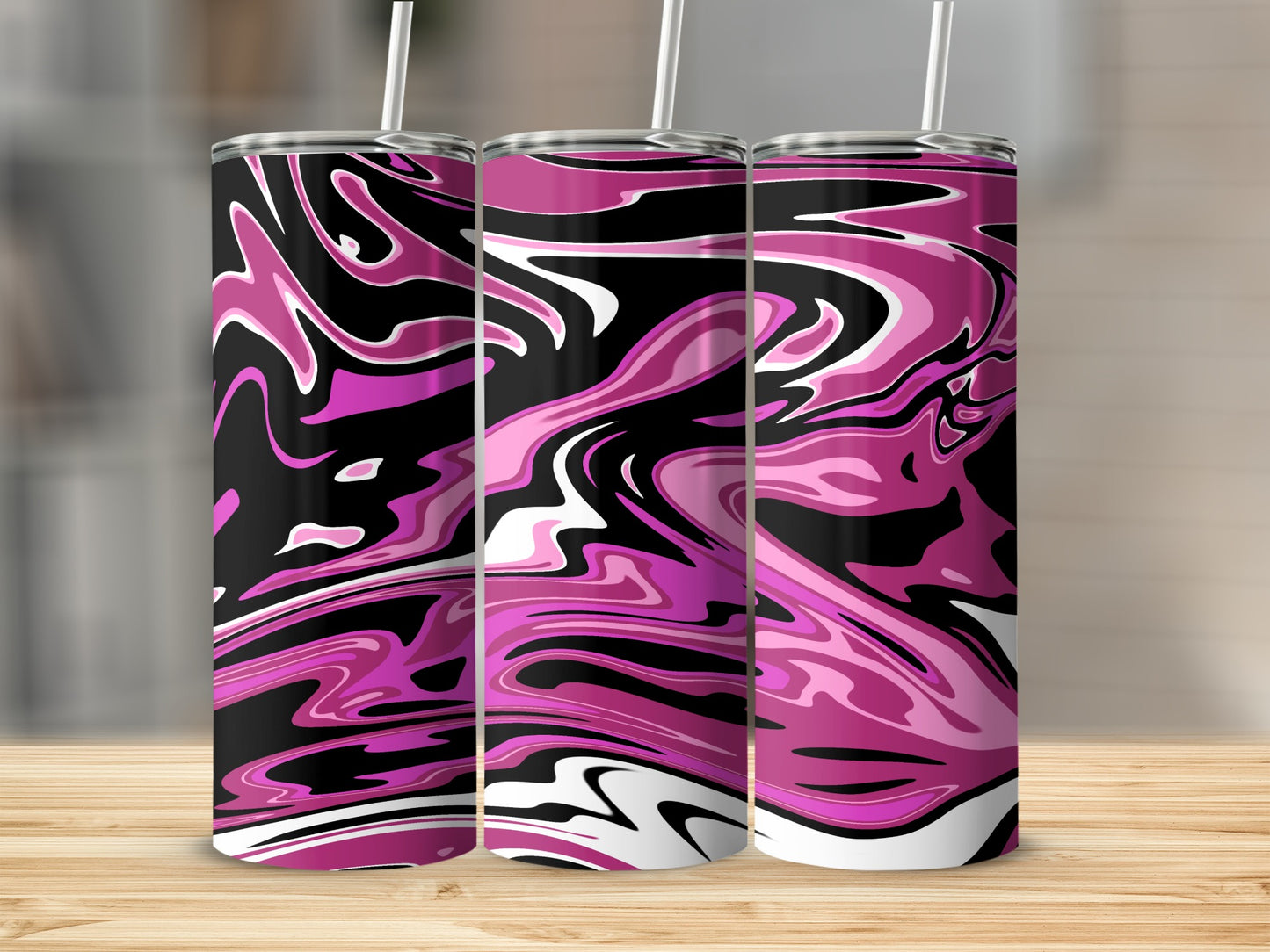 Vibrant Pink and Black Swirl Pattern Tumbler