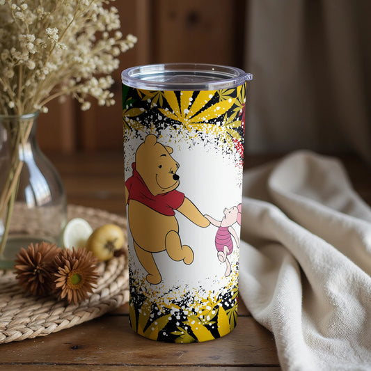 Cute tumbler with cartoon bear and piglet design
