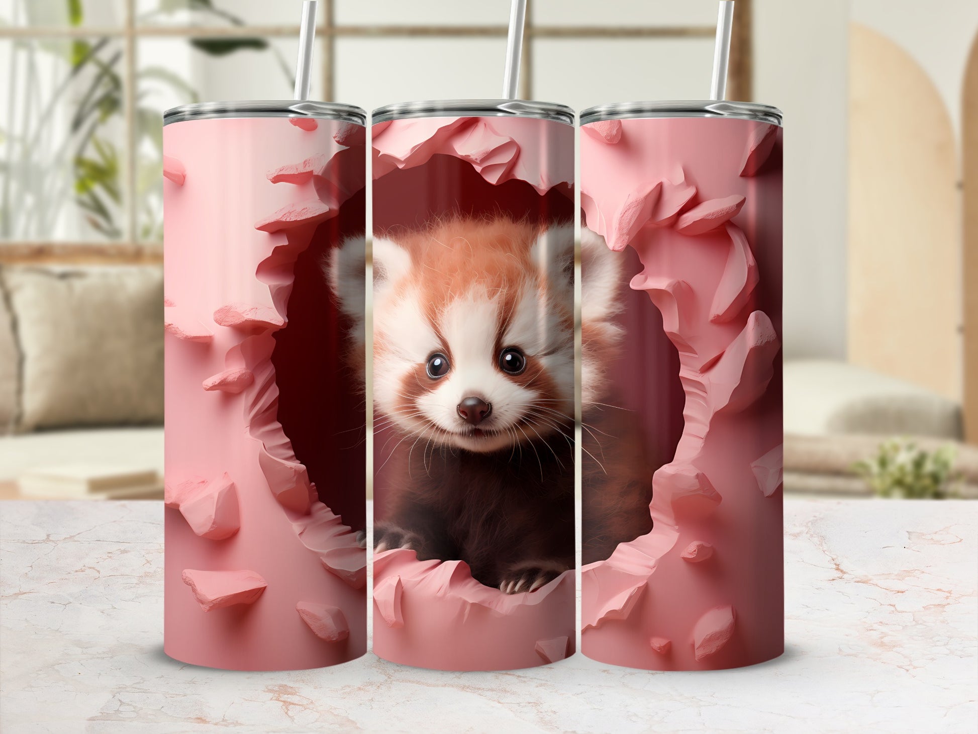 Adorable Red Panda Peekaboo Pink Tumbler Design