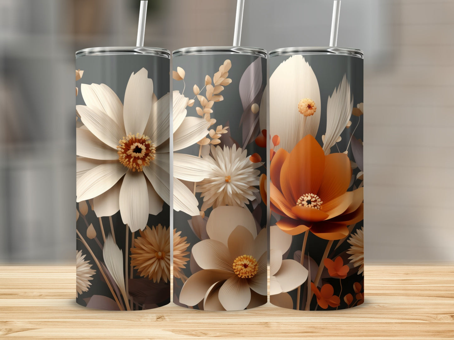 Floral Pattern Insulated Tumbler with Straw Detailing