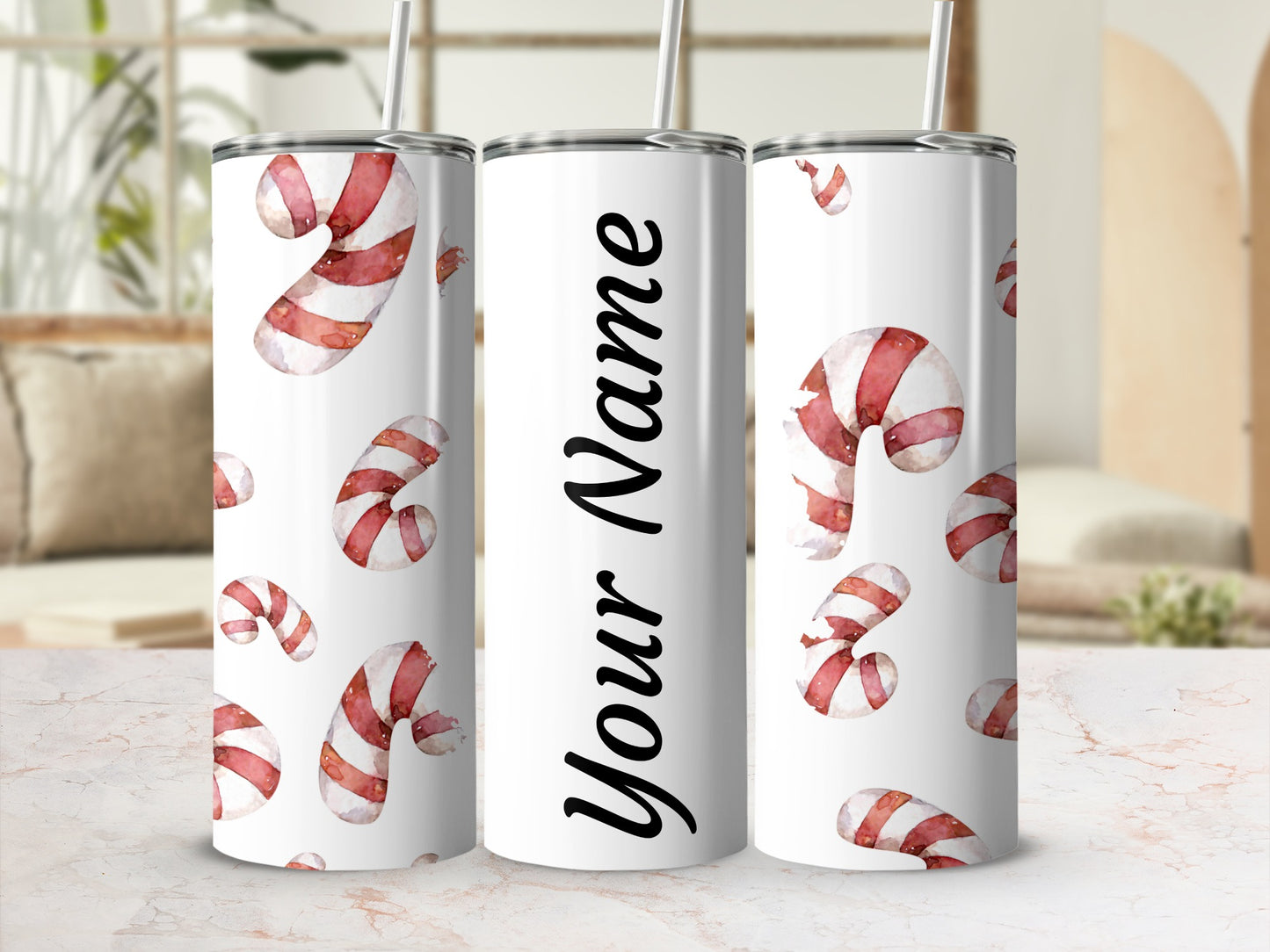 Custom Name Candy Cane Design Stainless Steel Tumbler