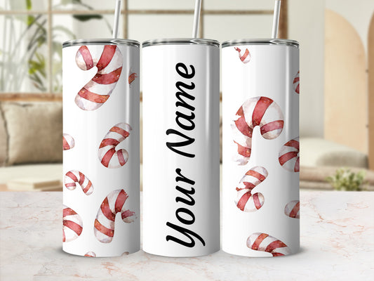 Custom Name Candy Cane Design Stainless Steel Tumbler