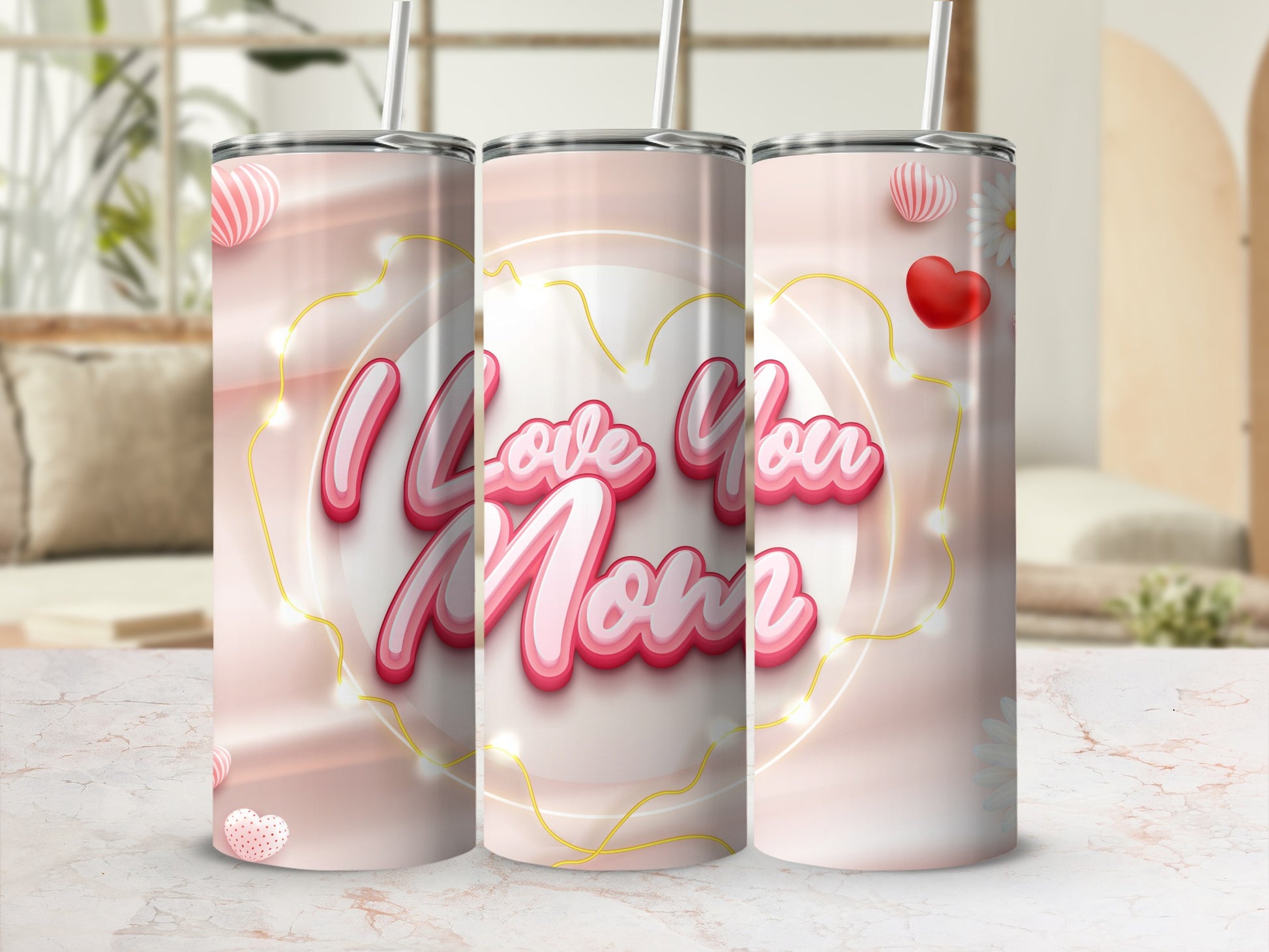 I Love You Mom Floral Heart Tumbler for Mother's Day