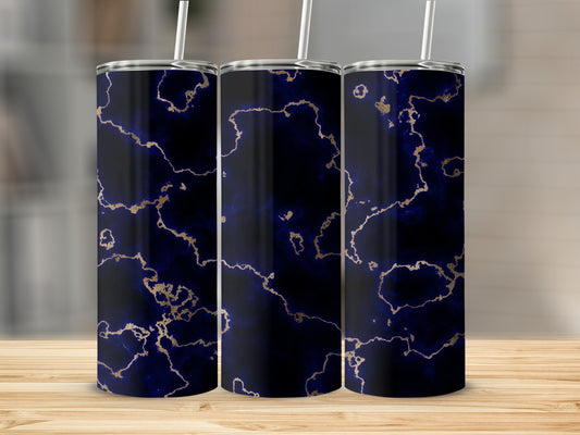 Dark Navy Gold Veins Abstract Pattern Premium Tumblers