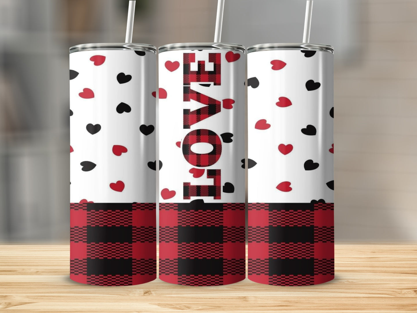 Love Hearts Plaid Design Tumbler Product