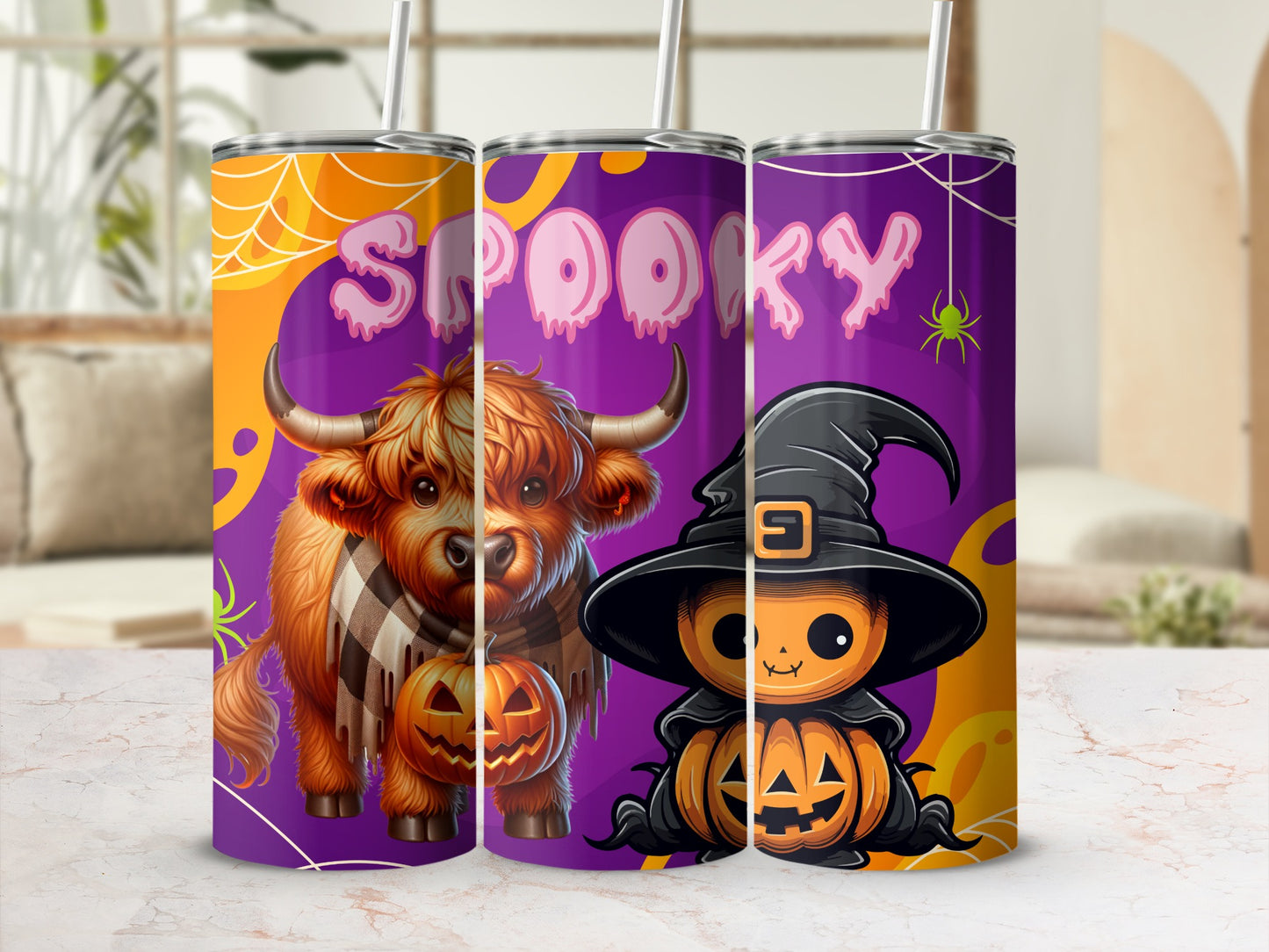 Spooky Halloween Animal Design Tumbler with Straw