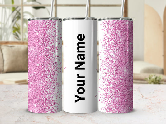 Personalized Glitter Pink Confetti Tumbler Flask