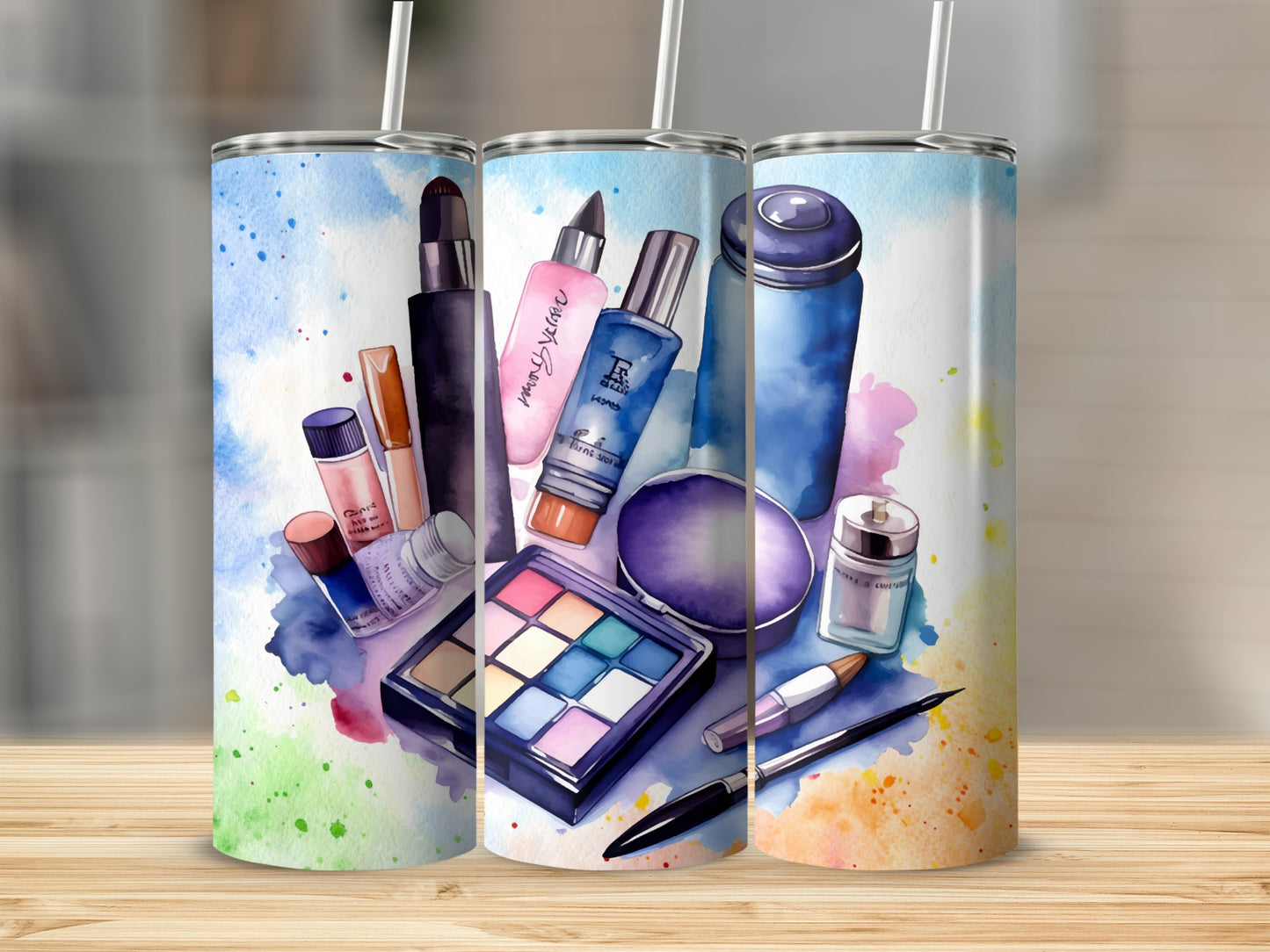 Stylish Colorful Makeup Illustration Tumbler Design