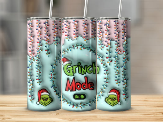 Grinch Mode ON Festive Holiday Stainless Steel Tumbler