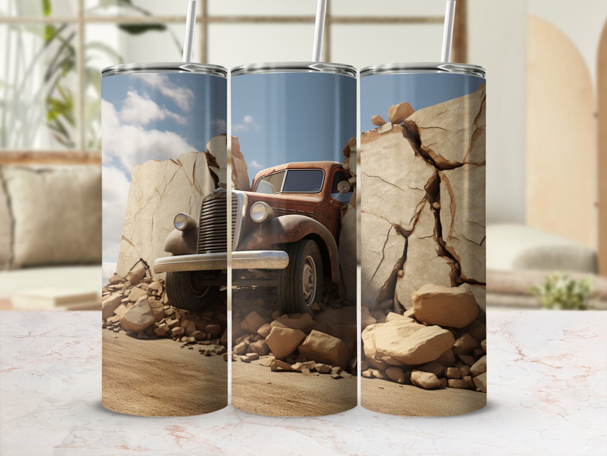 Classic Truck and Desert Rocks Design Tumbler