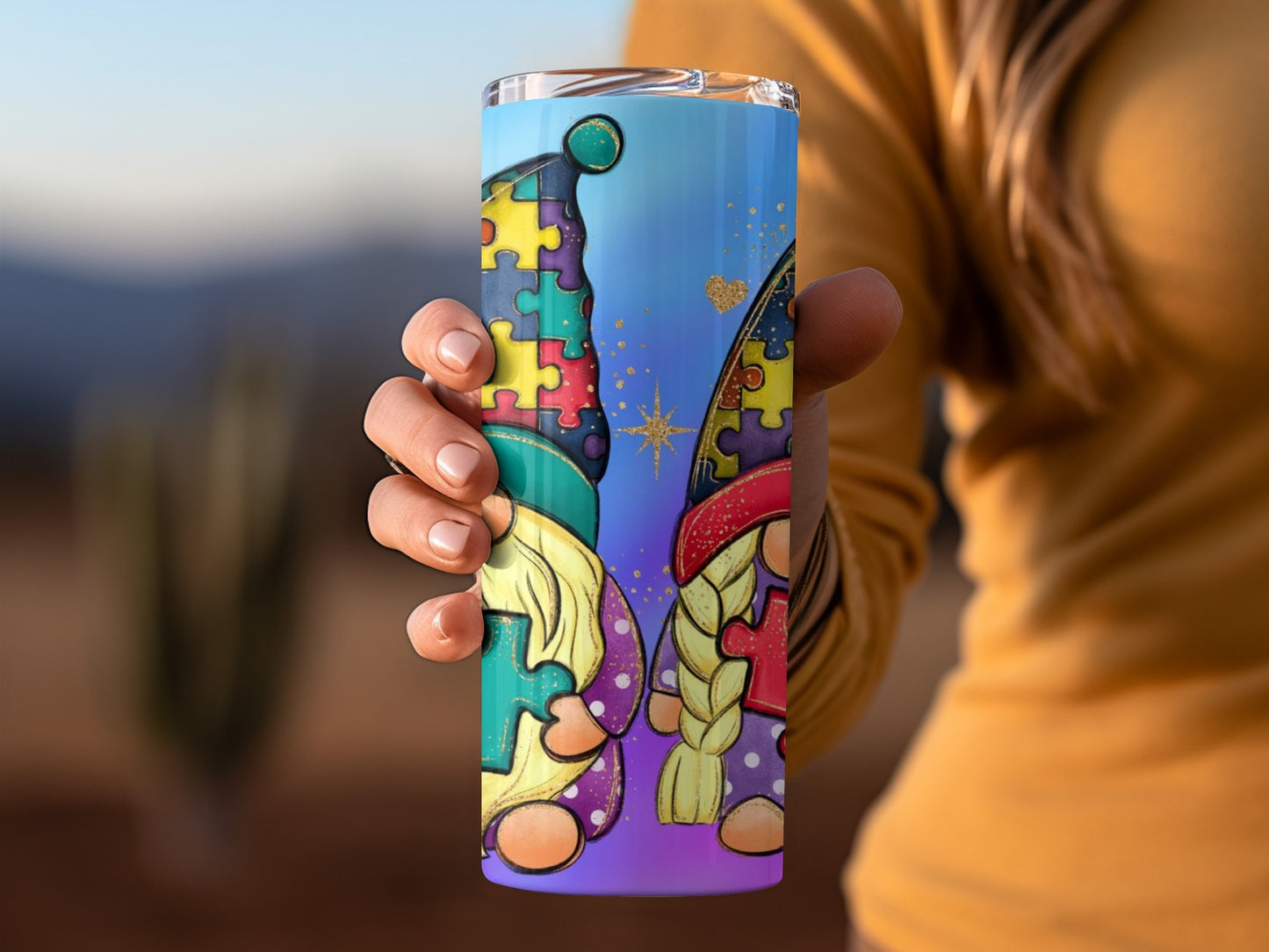 Colorful Puzzle Gnome Design Stainless Steel Tumbler