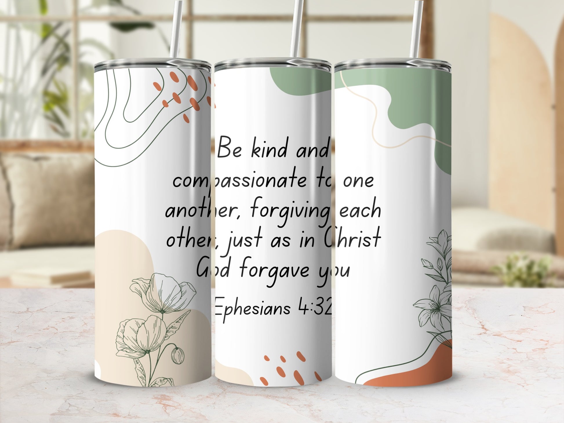 Inspirational Ephesians 4:32 Tall Tumbler with Straw