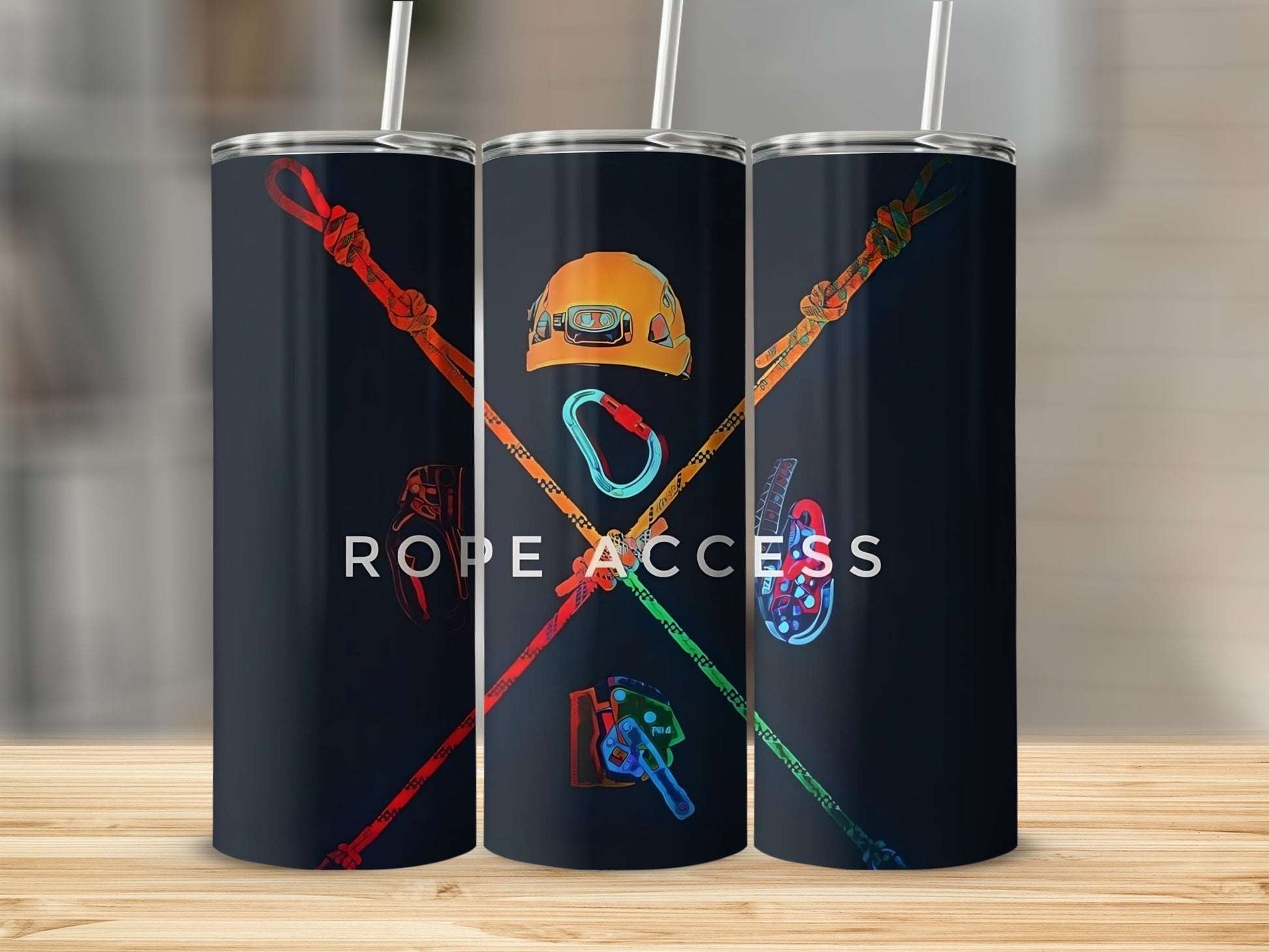 Rope Access Themed Tumblers with Colorful Gear Design