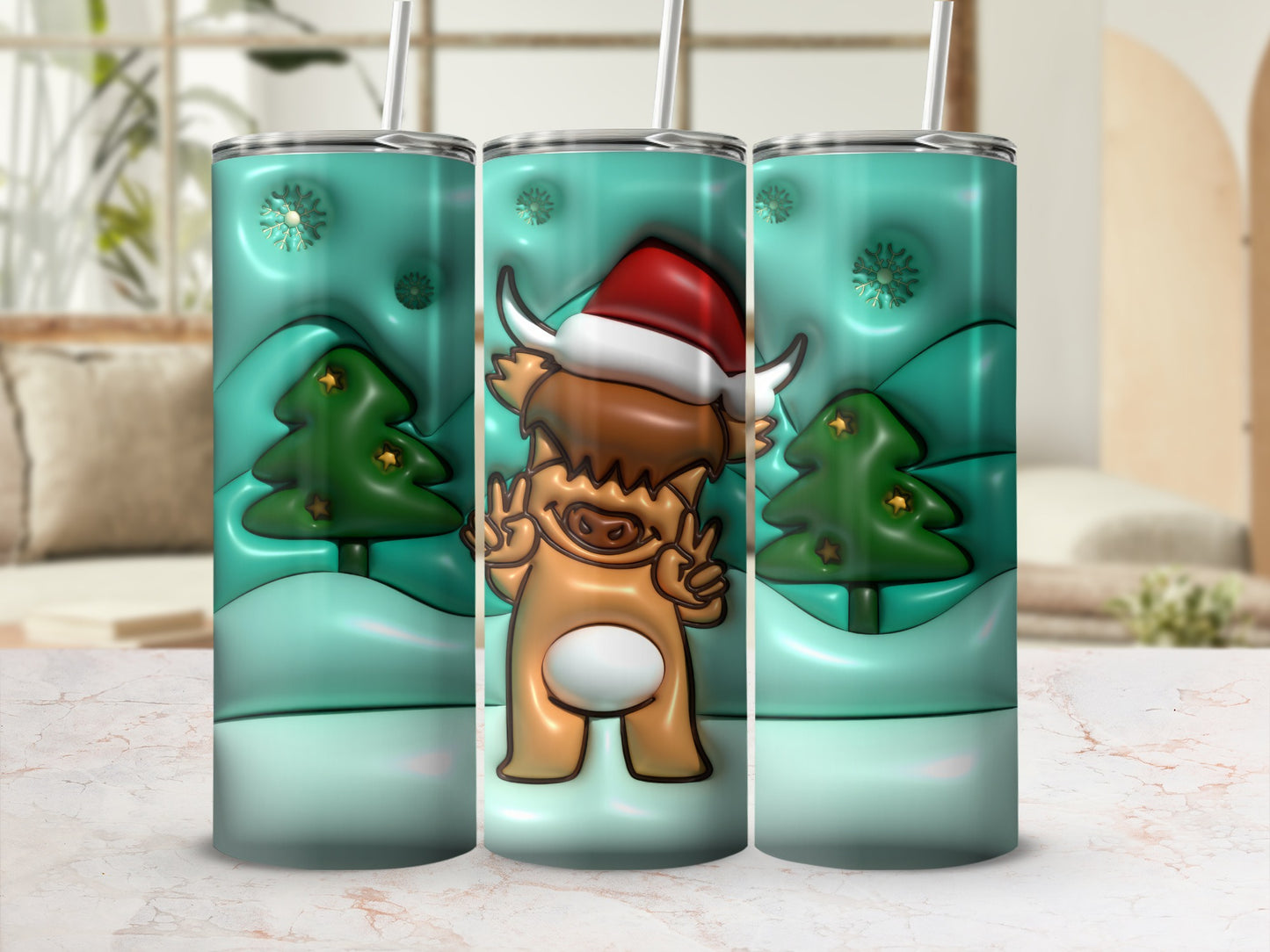 Festive Santa Hat Gnome with Christmas Trees Tumbler