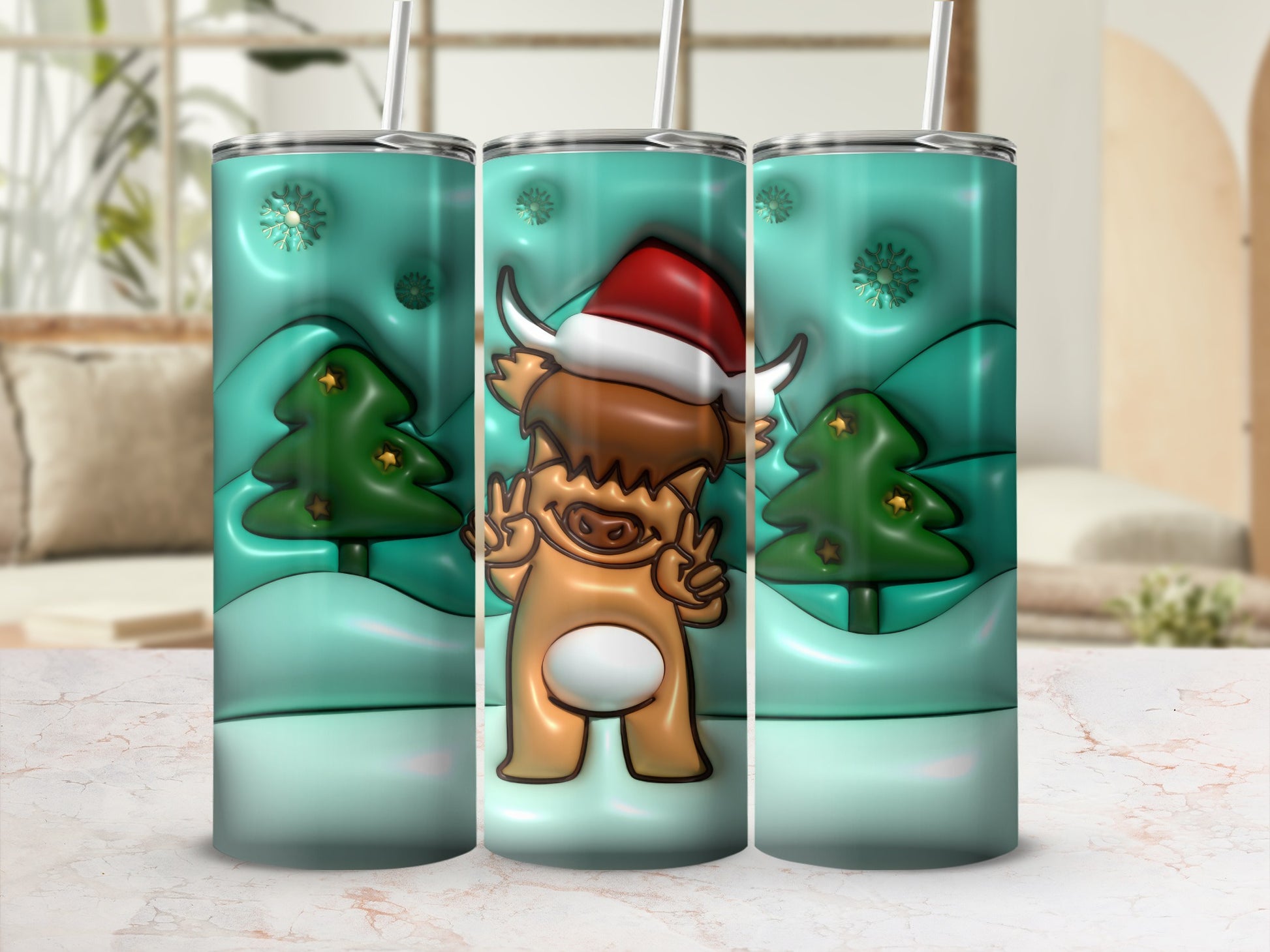 Festive Santa Hat Gnome with Christmas Trees Tumbler