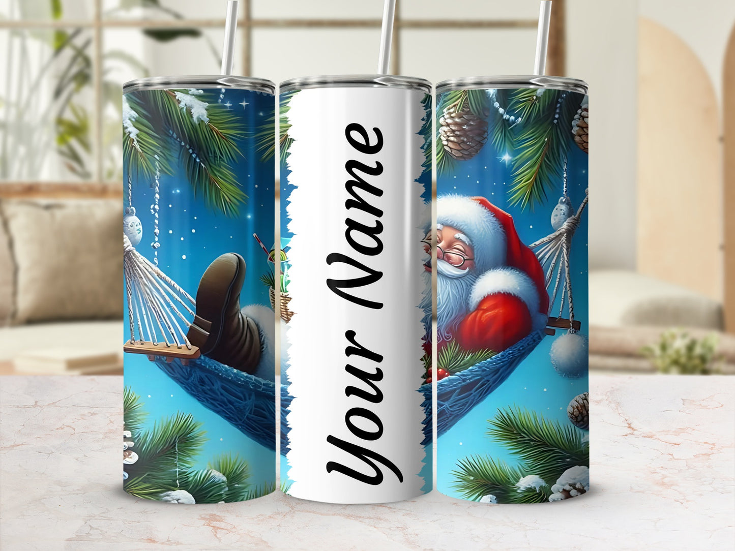 Personalized Santa Claus Christmas Tumbler With Straw