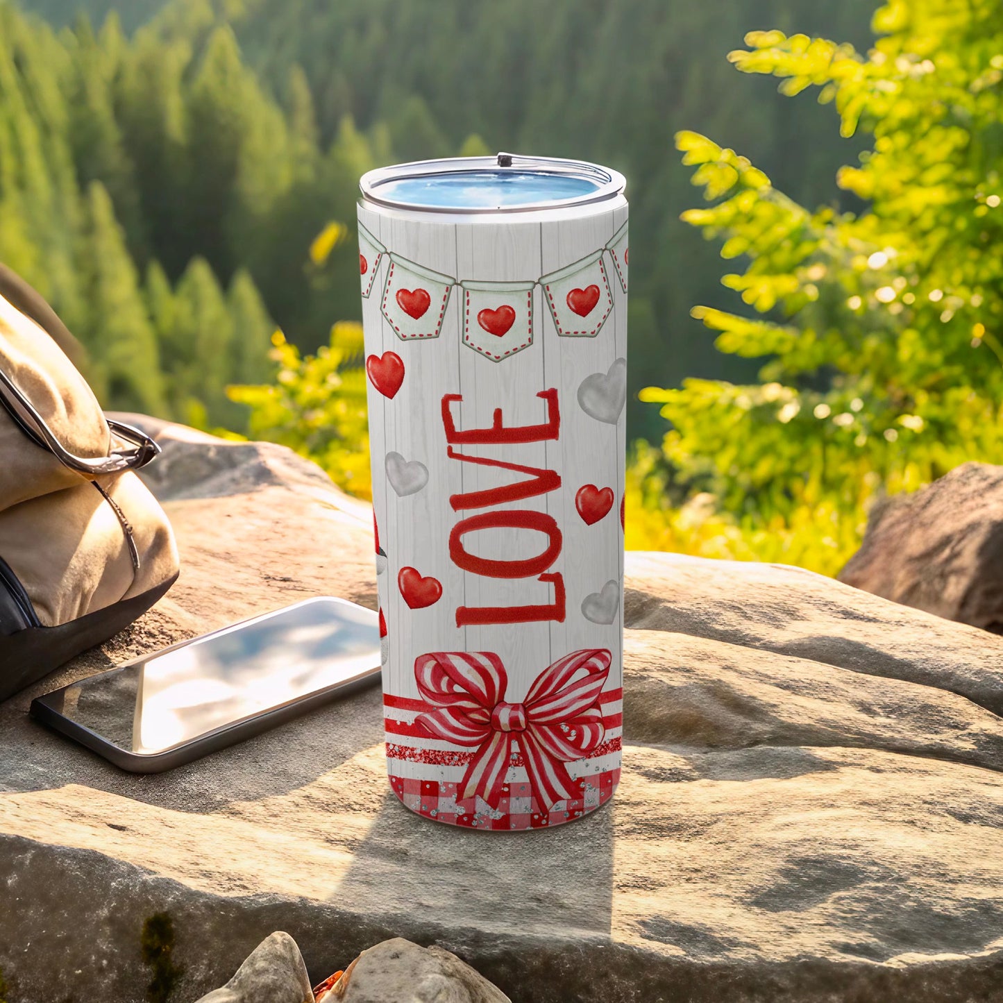 LOVE Hearts Bow Plaid Wood Grain Tumbler product type