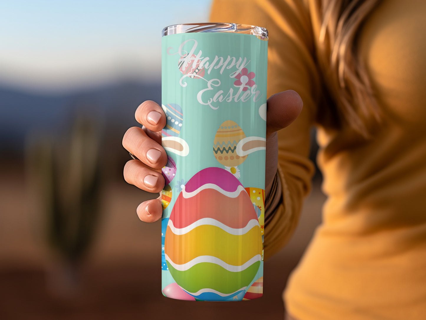 Colorful Happy Easter Tumbler with Festive Egg Design