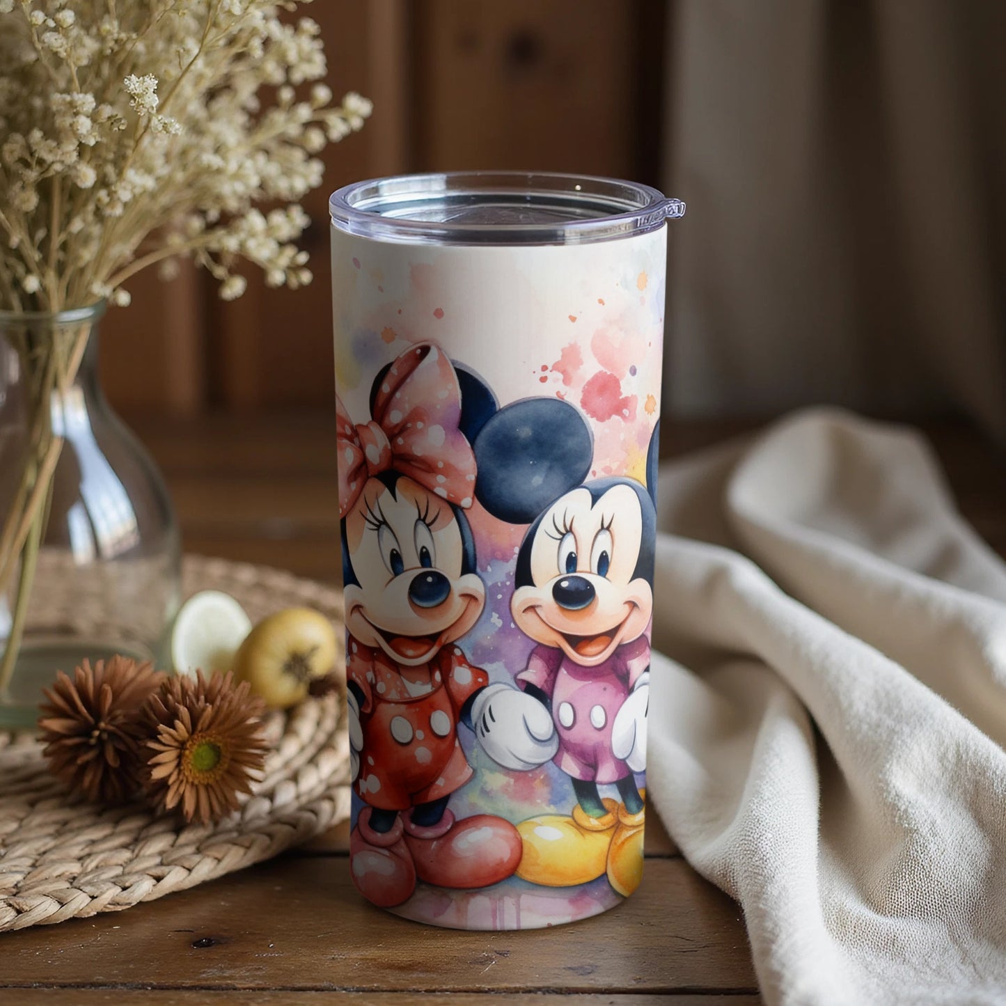 Colorful Mickey and Minnie Mouse Themed Tumbler